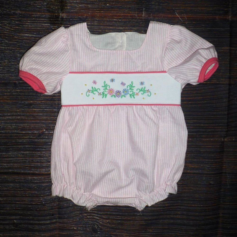 Boutique Baby Girls Embroidered Flowers Striped Pink Bubble Romper Jumpsuit